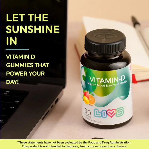 Livs Vitamin-D (2000IU) Orange, Lemon&Straw Flavor 90 Gummies My Store