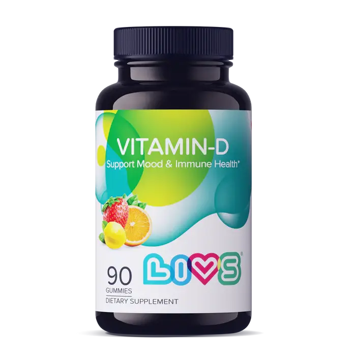 Livs Vitamin-D (2000IU) Orange, Lemon&Straw Flavor 90 Gummies My Store