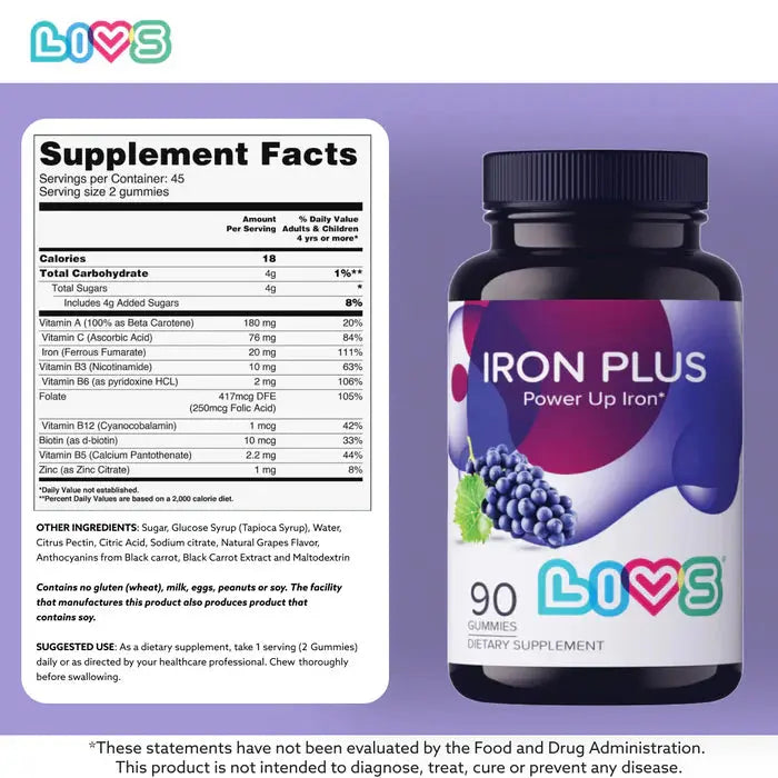 Livs Iron Plus Grape 90 Gummies My Store